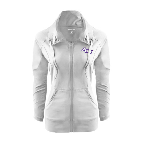  Womens White Sport Wick Stretch Full Zip Jacket - Angled ACU