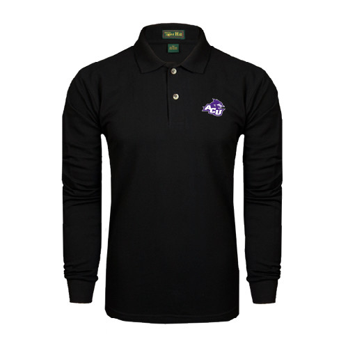  Black Long Sleeve Polo - Angled ACU w/Wildcat Head