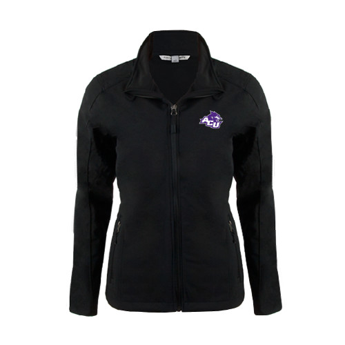  Womens Black Softshell Jacket - Angled ACU w/Wildcat Head