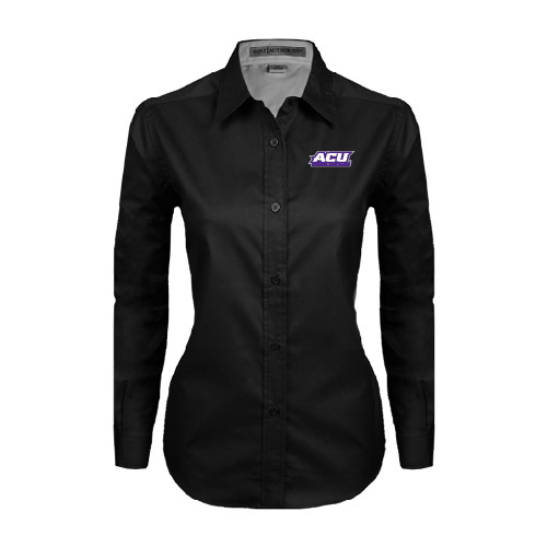  Womens Black Twill Button Down Long Sleeve  - ACU Wildcats