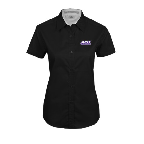  Womens Black Twill Button Up Short Sleeve - ACU Wildcats