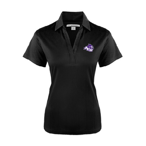  Womens Black Performance Fine Jacquard Polo - Angled ACU w/Wildcat Head