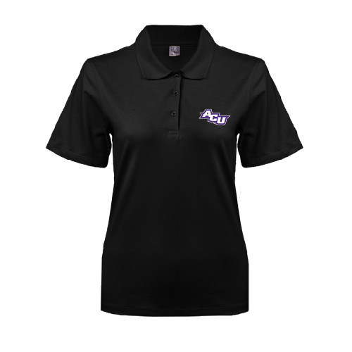  Womens Silk Touch Black Pique Polo - Angled ACU