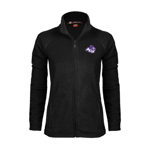  Womens Black Fleece Full Zip Jacket - Angled ACU w/Wildcat Head