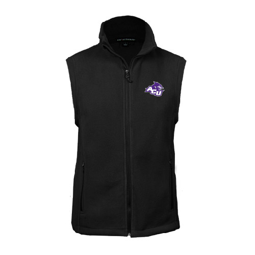  Black Fleece Full Zip Vest - Angled ACU w/Wildcat Head