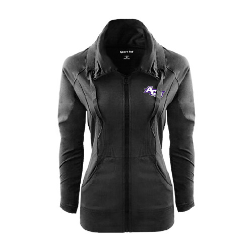  Womens Black Sport Wick Stretch Full Zip Jacket - Angled ACU