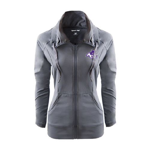  Womens Charcoal Sport Wick Stretch Full Zip Jacket - Angled ACU w/Wildcat Head