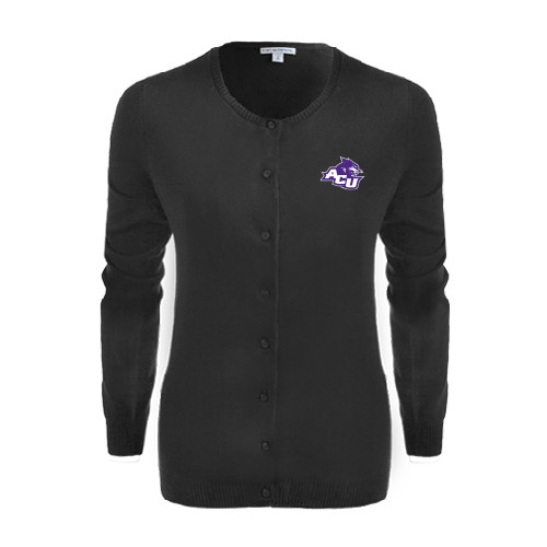  Womens Black Cardigan Sweater - Angled ACU w/Wildcat Head