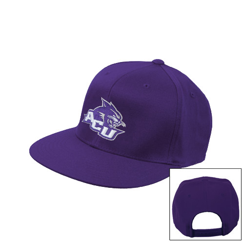  Purple Twill Flat Bill Snapback Hat - Angled ACU w/Wildcat Head