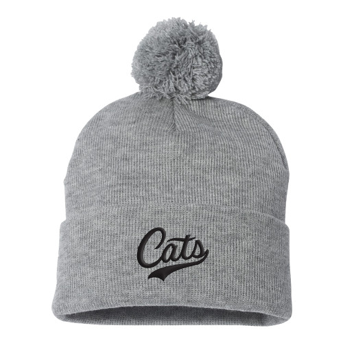  Sportsman Heather Grey Pom Pom Cuffed Beanie - ACU - Cats Script