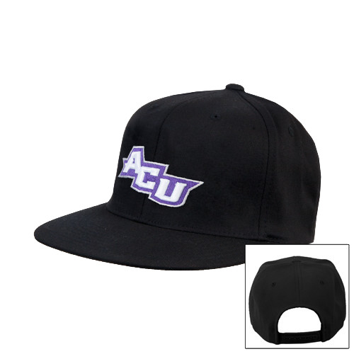  Black Flat Bill Snapback Hat - Angled ACU