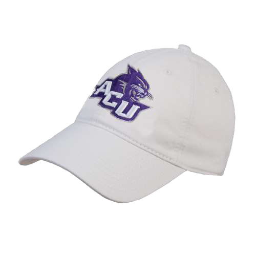  White Unstructured Adjustable Low Profile Hat - Angled ACU w/Wildcat Head