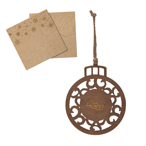  Wood Holiday Ball Ornament - Angled ACU Engraved