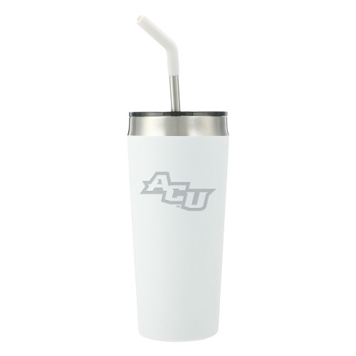  Faye White Vacuum Tumbler w/ Stainless Steel Straw 20 oz - Angled ACU Engraved