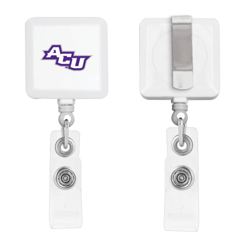  White Square Retractable Badge Holder - Angled ACU