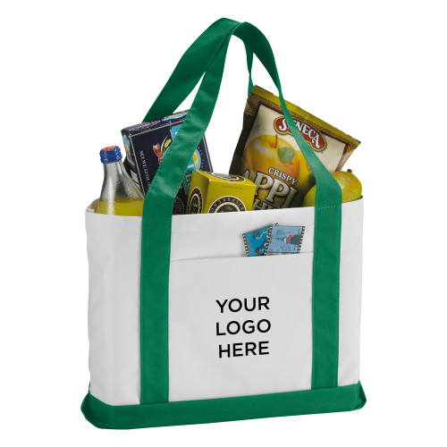 Contender White/Green Canvas Tote-Blank Logo