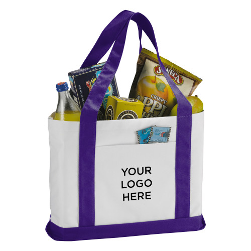 Contender White/Purple Canvas Tote-Blank Logo
