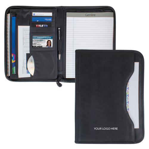 Wall Street Black Zippered Padfolio-Blank Logo