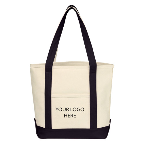 Cotton Canvas Natural/Black Tote Bag-Blank Logo