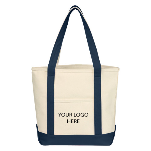 Cotton Canvas Natural/Navy Tote Bag-Blank Logo