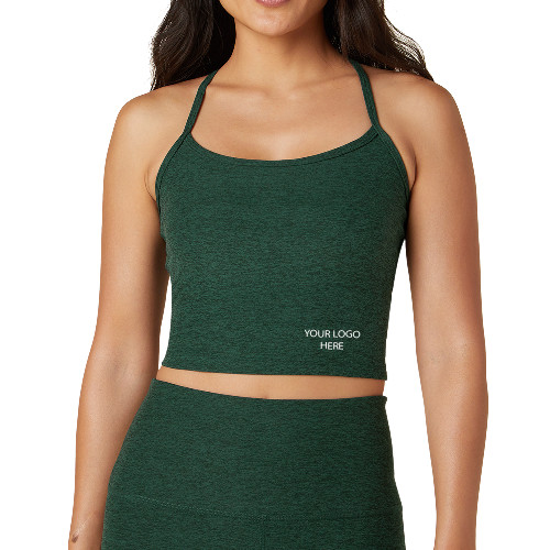 Beyond Yoga Womens Forest Green Spacedye Slim Racerback Cropped Tank -Blank Logo