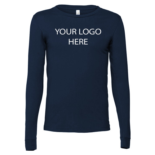 Bella + Canvas Navy Jersey Cotton Long Sleeve T Shirt-Blank Logo