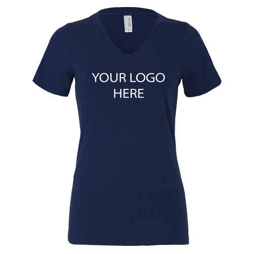 Bella + Canvas Womens Navy V Neck Cotton T Shirt-Blank Logo