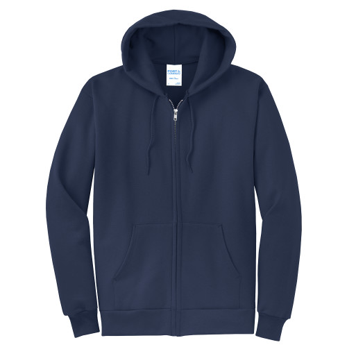 Extended Navy Fleece Full Zip Hoodie-Blank Logo