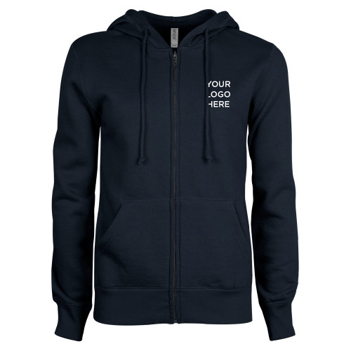 ENZA Womens Navy Fleece Full Zip Hoodie-Blank Logo
