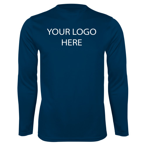 Navy Performance Long Sleeve Shirt-Blank Logo
