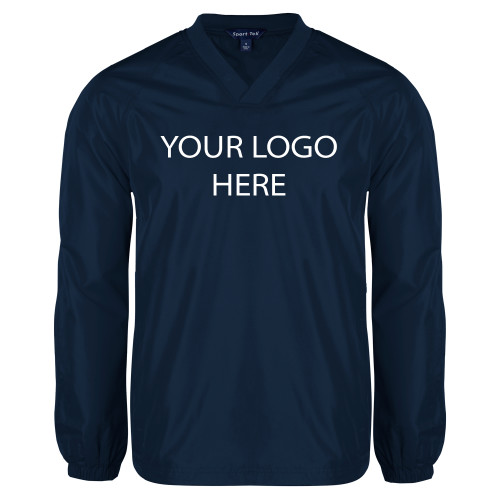 Navy V Neck Raglan Windshirt-Blank Logo