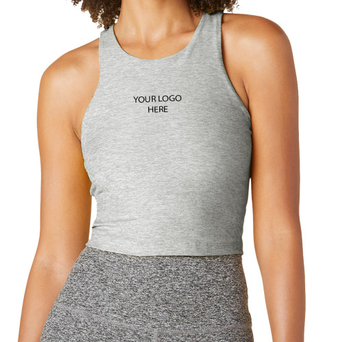 Beyond Yoga Womens Silver Mist Spacedye Focus Cropped Tank -Blank Logo