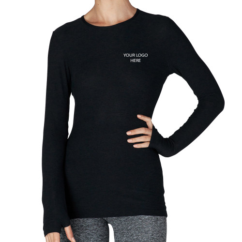Beyond Yoga Womens Darkest Night Featherweight Classic Crew Long Sleeve -Blank Logo