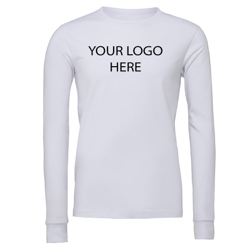 Bella + Canvas White Jersey Cotton Long Sleeve T Shirt-Blank Logo