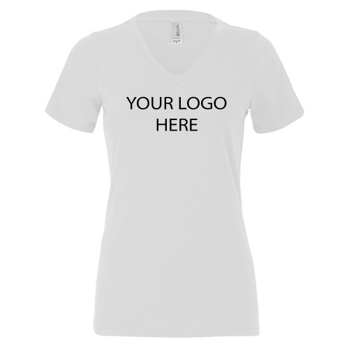 Bella + Canvas Womens White V Neck Cotton T Shirt-Blank Logo