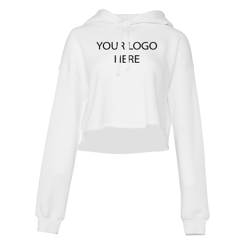 Bella + Canvas Womens White Cropped Fleece Hood-Blank Logo