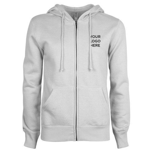 ENZA Womens White Fleece Full Zip Hoodie-Blank Logo