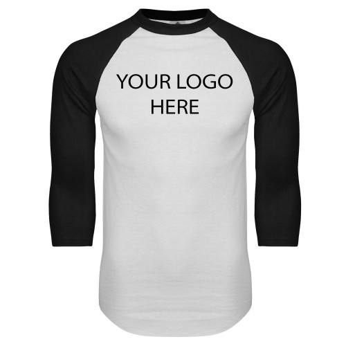 White/Black Raglan Baseball T Shirt-Blank Logo