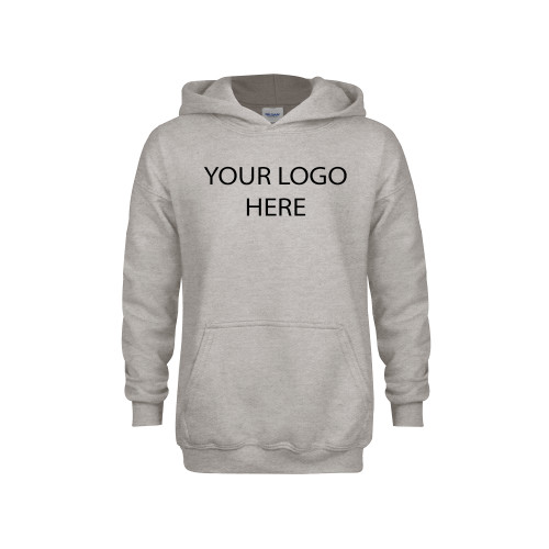 Youth Grey Fleece Hood-Blank Logo