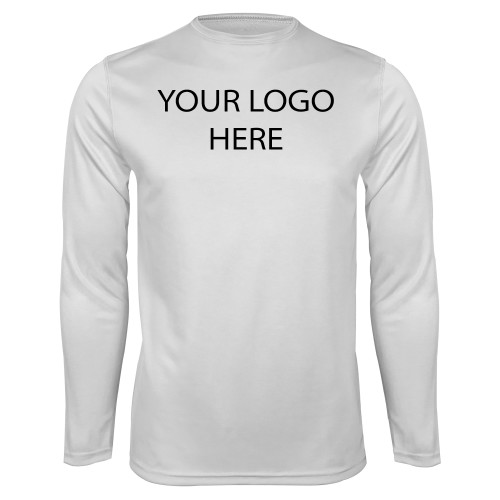 White Performance Long Sleeve Shirt-Blank Logo