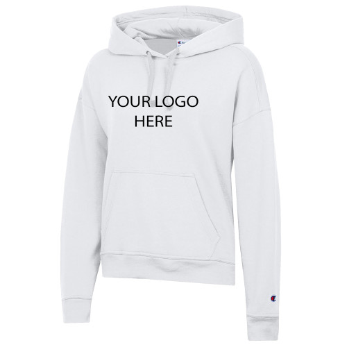 Champion Womens White Powerblend Pullover Hood-Blank Logo