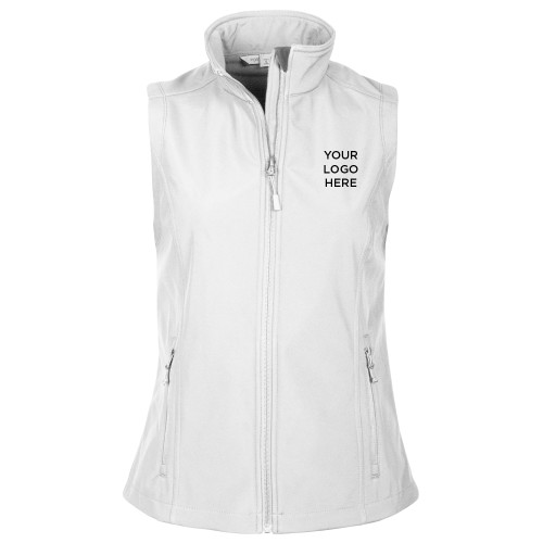 Womens White Core Softshell Vest-Blank Logo