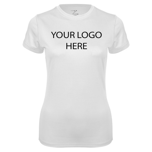 Womens White Performance Tee-Blank Logo