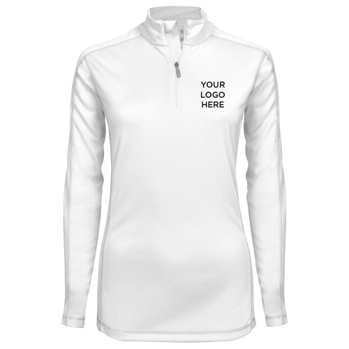 Syntrel Womens White Interlock 1/4 Zip-Blank Logo