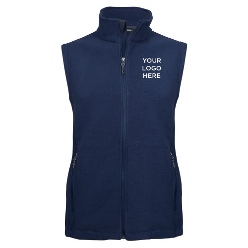 Navy Fleece Full Zip Vest-Blank Logo