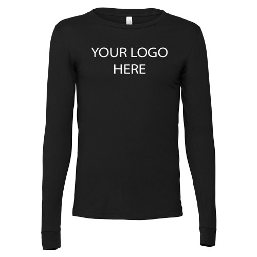 Bella + Canvas Black Jersey Cotton Long Sleeve T Shirt-Blank Logo