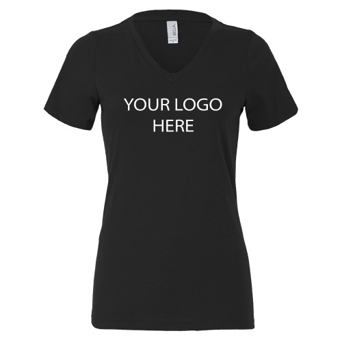 Bella + Canvas Womens Black V Neck Cotton T Shirt-Blank Logo