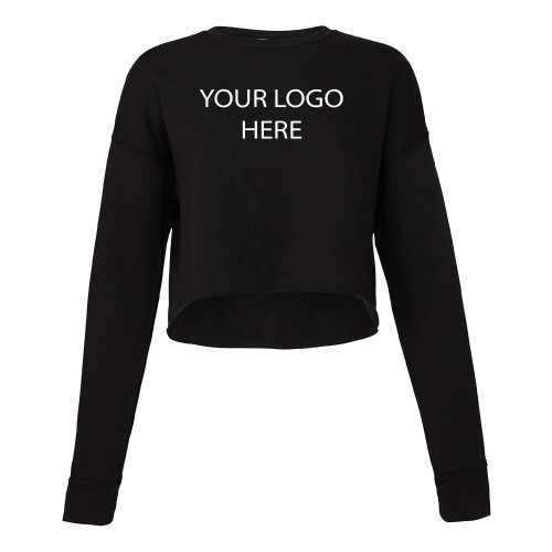 Bella + Canvas Womens Black Cropped Fleece Crew-Blank Logo
