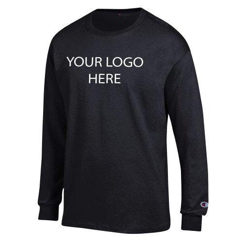 Champion Black Long Sleeve T Shirt-Blank Logo