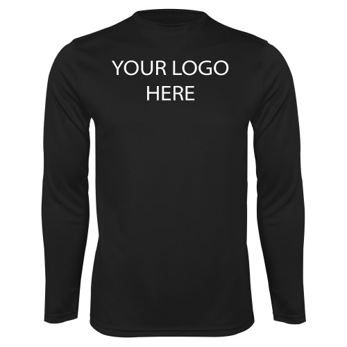 Black Performance Long Sleeve Shirt-Blank Logo